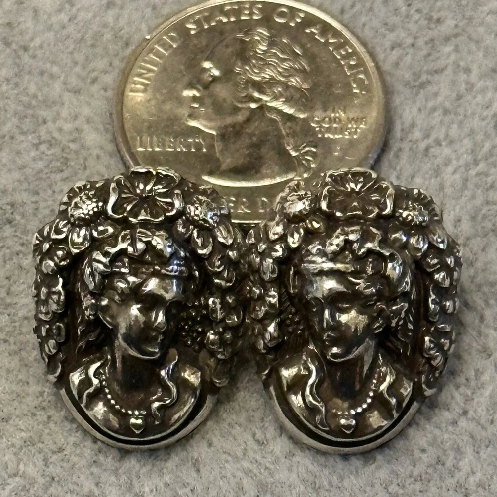 Brighton Woman’s Face Cameo Inspired Silver Tone Stud Post Earrings - Picture 1 of 4